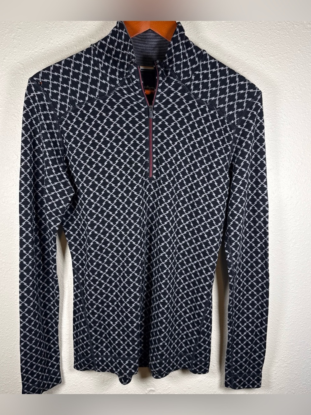 Smartwool Women’s Black White 1/4 Zip Merino Wool Geometric Print XL Outdoor
